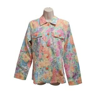 Joni B. Jean Style Jacket Floral Pastel Embroidery Sz. Medium